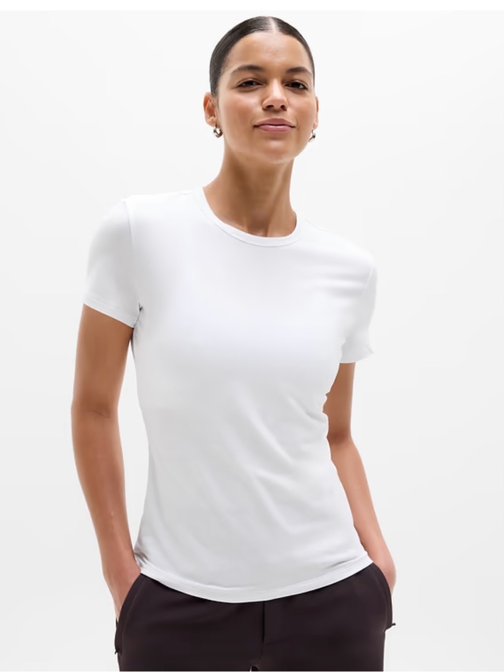 Athleta White Ribbed Crewneck Tee